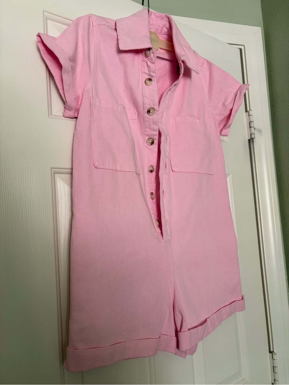 Show Me Your MuMu Pink Short Sleeve Button Romper